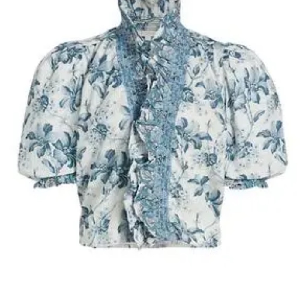 Blue Floral Ruffle Top